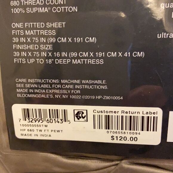 *680TC Fitted Sateen Sheet, COLOR: Pewter - Picture 3 of 3